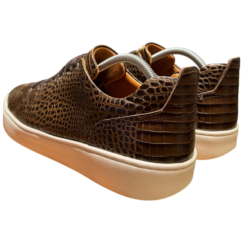DONALD PLINER Alan Men's 10.5 Sport Sneaker Brown Croc Embossed Casual Shoe